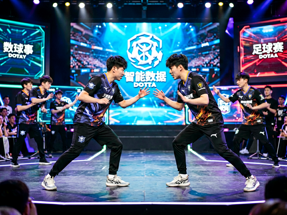 电子竞技比赛现场，选手在舞台上激烈角逐